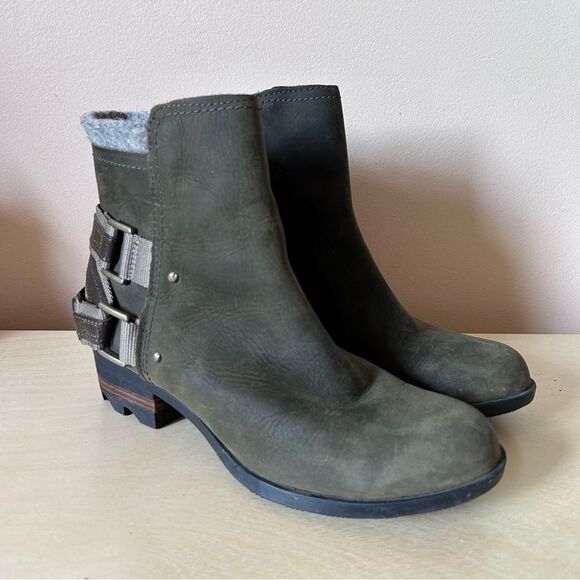 SOREL WOMEN'S LOLLA green Leather Heeled Booties Women's Size 7.5 - Picture 2 of 7